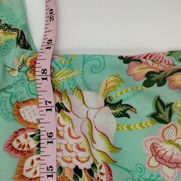 Sunday Mi Amor maxi dress light green pink printed 3 tiered size XS w split - Picture 11 of 12